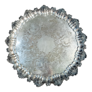 20th Century English Silverplate Rococo Revival Salver Tray by Ellis Barker