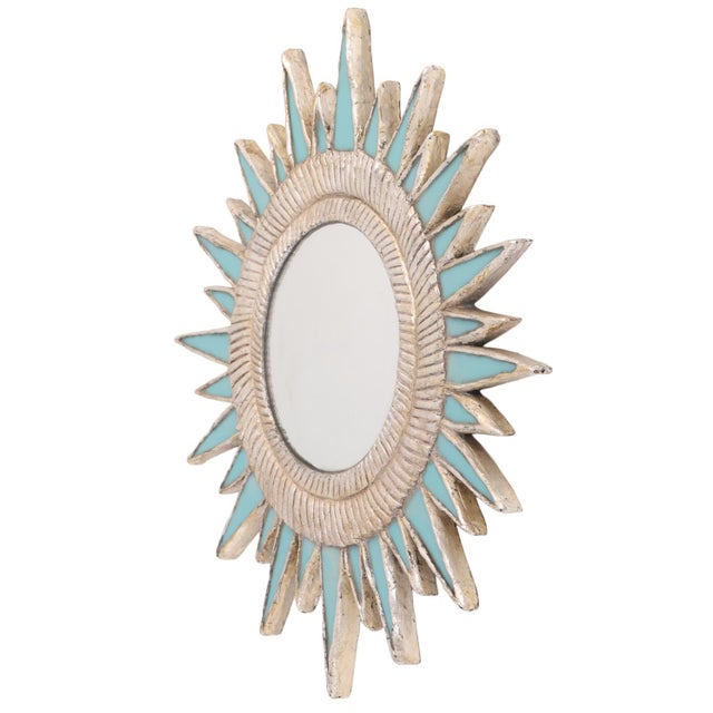 Early 21st Century Turquoise Resin and Silver Leaf Convex Mirror in the Manner of Line Vautrin For Sale - Image 5 of 7