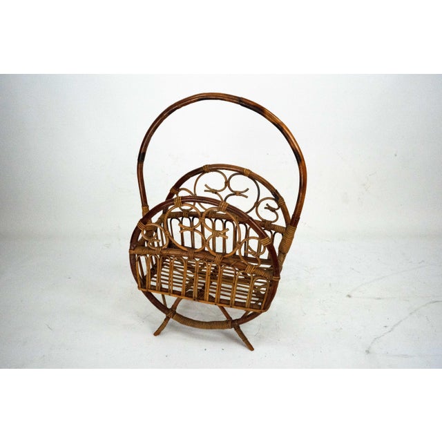 Italian Bamboo & Rattan Magazine Rack, 1950s For Sale - Image 4 of 14