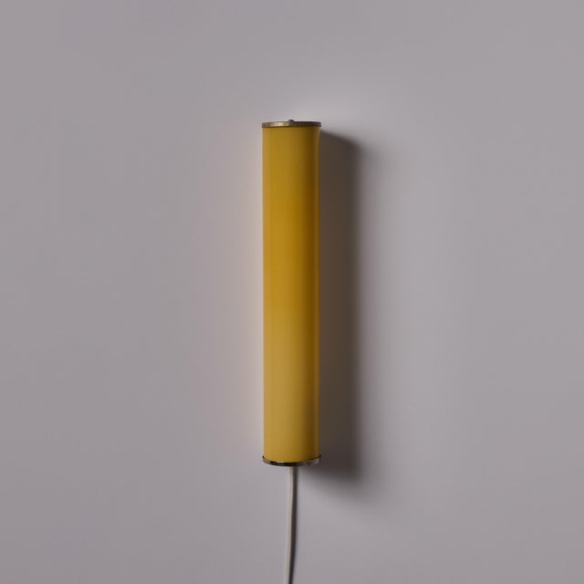 Mid-Century Modern 1940s Finnish Yellow Cylindrical Glass & Metal Plug-in Wall Lamp For Sale - Image 3 of 18