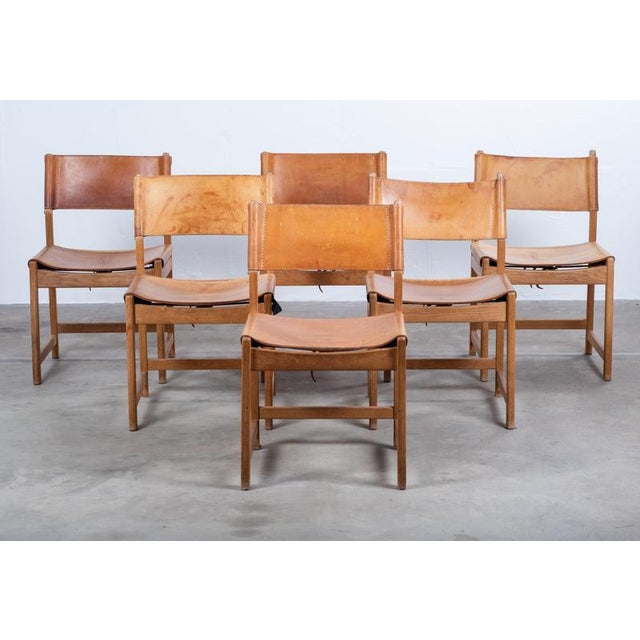 Kurt Østervig Dining Chairs in Cognac Leather and Oak attributed to Kurt Østervig for Sibast, Denmark, 1960s, Set of 6 For Sale - Image 4 of 8