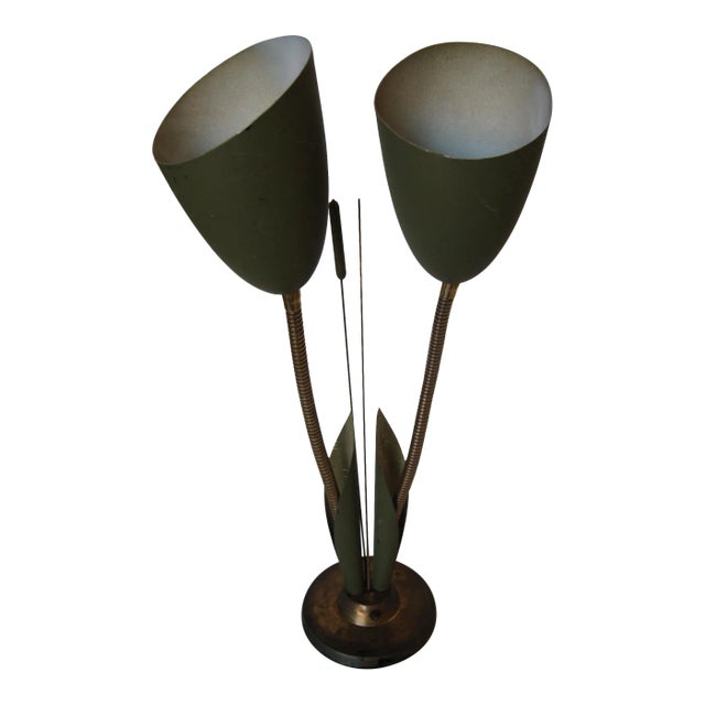 Green Enamel Double Gooseneck Adjustable Calla Lily Desk Lamp. For Sale