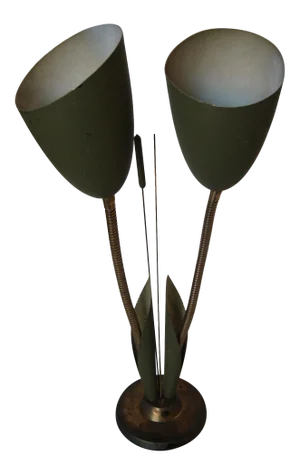 Green Enamel Double Gooseneck Adjustable Calla Lily Desk Lamp.