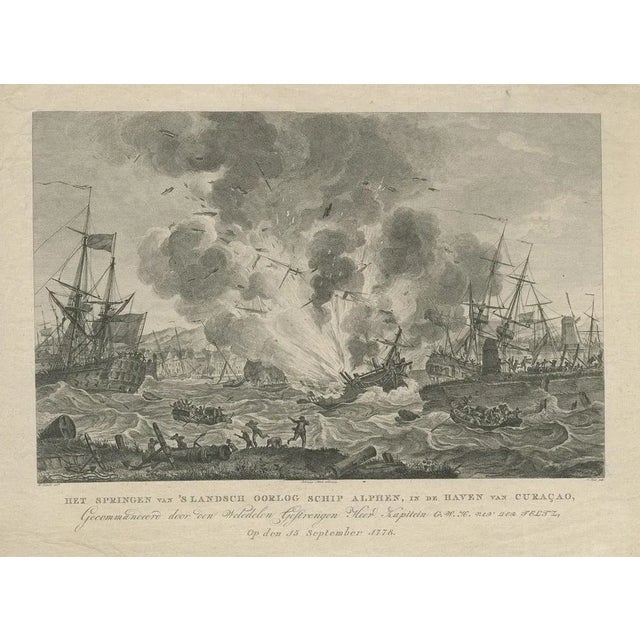 Late 18th Century J. Allard, The Exploding of the Alphen in the Harbour of Curacao, 1779, Paper For Sale - Image 5 of 6