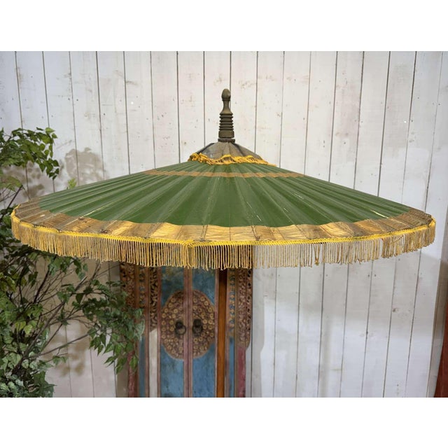 Wood Indonesian Parasol in Wallpaper, Wood and Wool, 1950s For Sale - Image 7 of 17