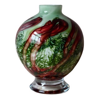Green and Red Murano Glass Lamp Base, 1980s For Sale