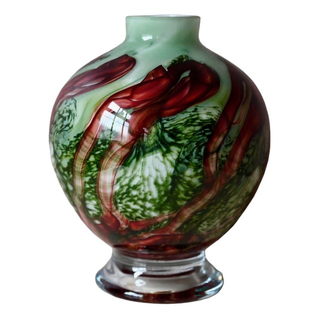 Green and Red Murano Glass Lamp Base, 1980s For Sale