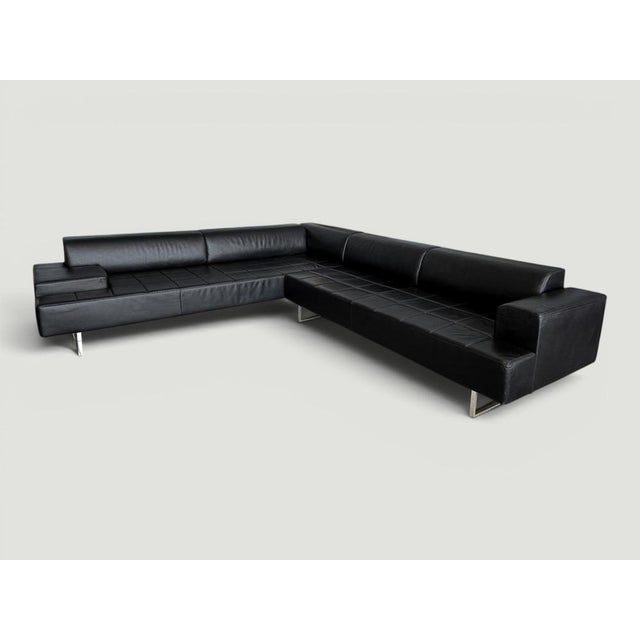 2000 - 2009 Quadra Black Leather Sectional Sofa by Poltrona Frau, 2005 For Sale - Image 5 of 18