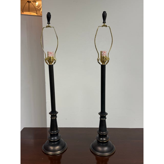 Stiffel Stiffel Vintage Black & Brass Table Lamps , Pair For Sale - Image 4 of 12