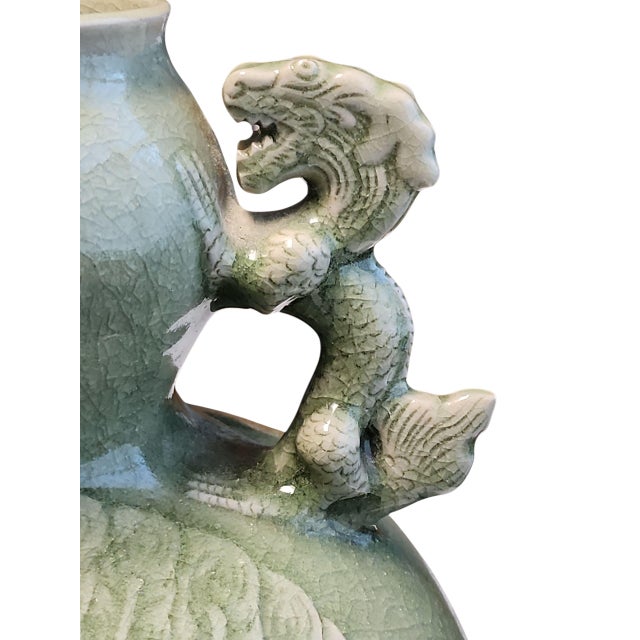 Chinoiserie Vintage Thai Mengrai Kilns Celadon Twin Handled Gourd Vase For Sale - Image 3 of 5