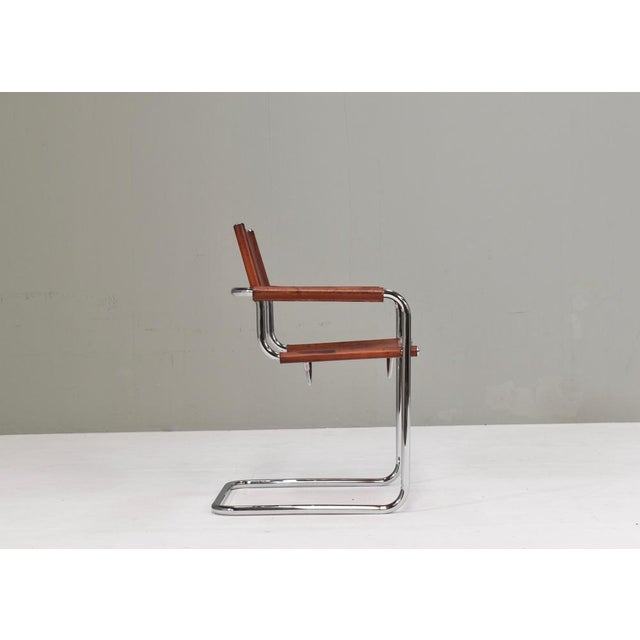 S34 Dining Armchair in Cognac Saddle Leather by Mart Stam for Fasem, 1970s For Sale - Image 6 of 18