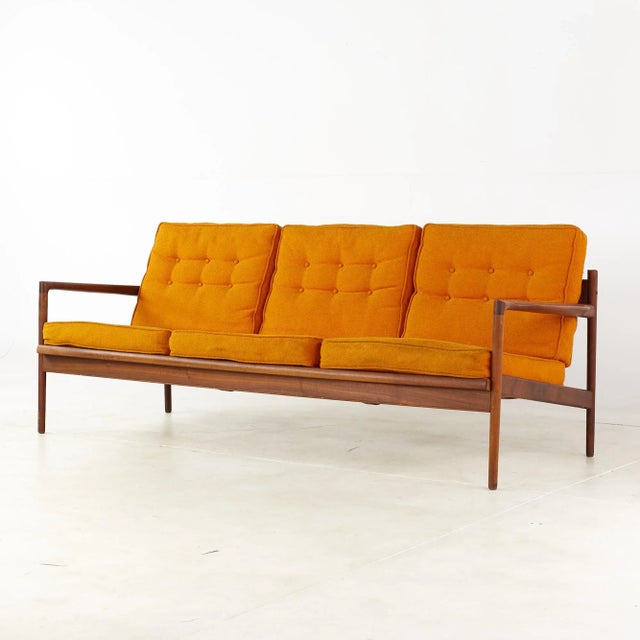 Mid-Century Modern Kofod Larsen for Selig Mid Century Walnut Sofa For Sale - Image 3 of 11