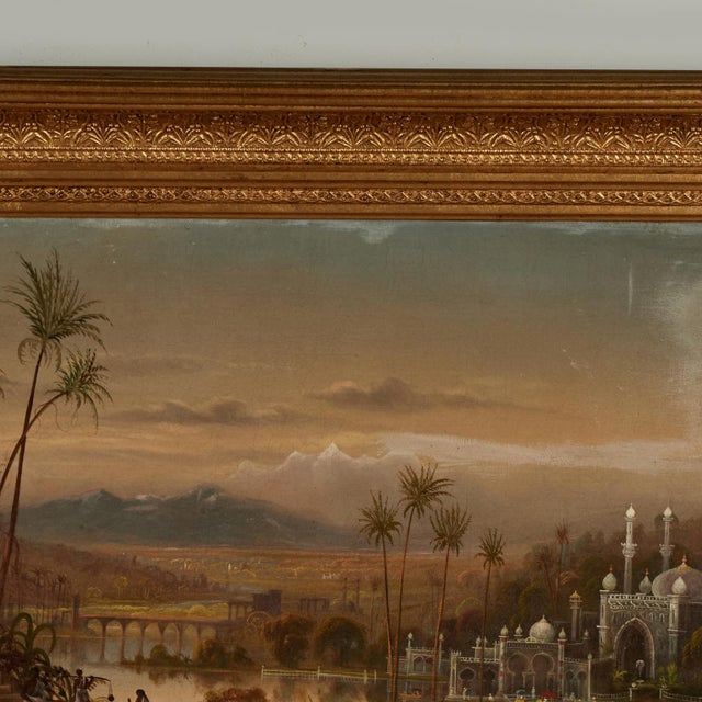 English Antique Painting of an India Landscape With a Temple by Daniel C. Grose For Sale - Image 3 of 13