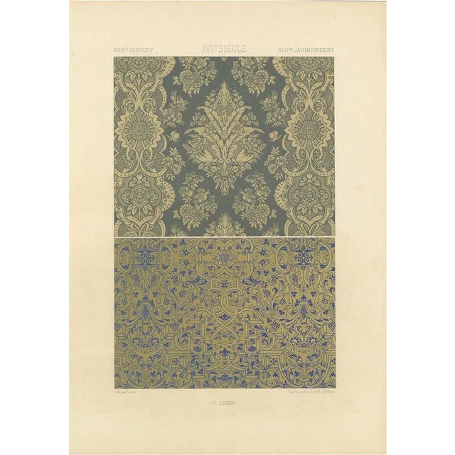 After Racinet, French Wallpaper and Textile Patterns with Damask and Scroll Motifs, 1869, Lithograph For Sale - Image 11 of 11