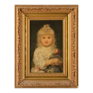 Girl With Doll Portrait Painting, 19th Century
