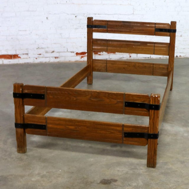 Ranch Oak Western Cowboy Twin Bed With Strap Details Attributed to A