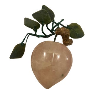 Asian Rose Quartz Carved Plum/Peach Fruit Hard Stone Leaves For Sale