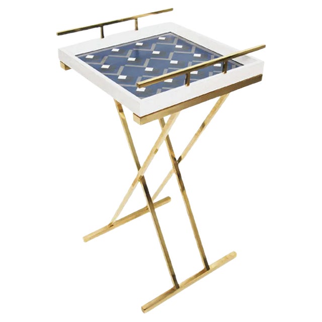 Partenope Tray Table in Cb3 Pattern Marquetry & Brass by Architetti Artigiani Anonimi For Sale
