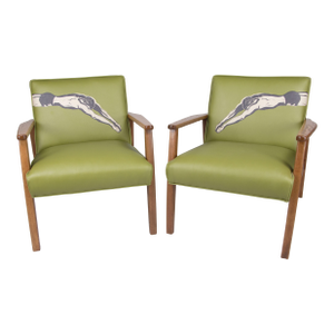 Pair of Mid-Century Chairs Featuring Custom Diver Upholstery