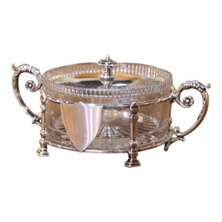 19th Century French Louis XVI Silver-Plated and Cut Crystal Sugar or Candy Bowl For Sale