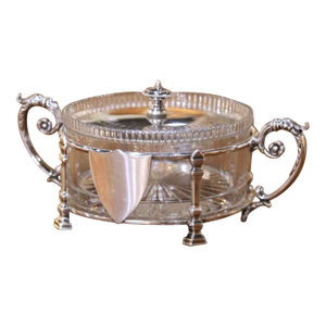 19th Century French Louis XVI Silver-Plated and Cut Crystal Sugar or Candy Bowl