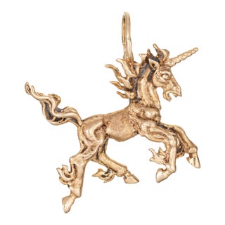 1970s Vintage Unicorn Pendant 10k Yellow Gold Estate Charm Animal Jewelry For Sale