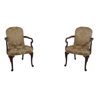 Pair of Southwood Damask Upholstered Open Armchairs For Sale