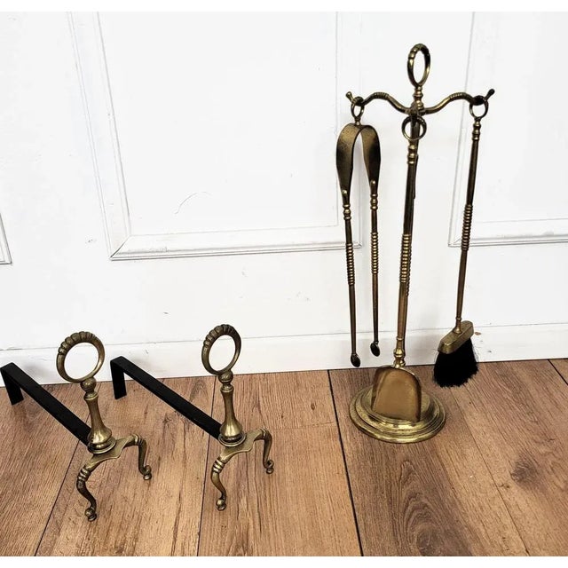 Vintage Italian Three-Pieces Brass Fireplace Fire Tool Set with Stand, 1980s For Sale - Image 6 of 7