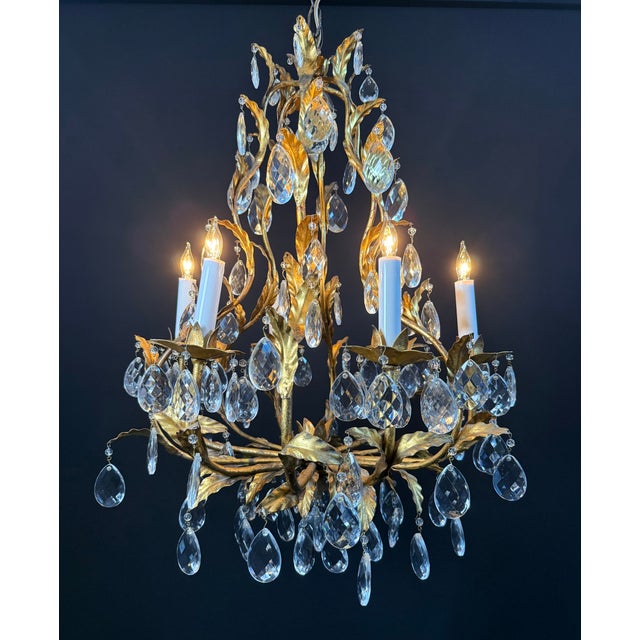 Mid 20th Century Vintage Italian Gilt Tole Mid-Century Modern Chandlier For Sale - Image 5 of 15