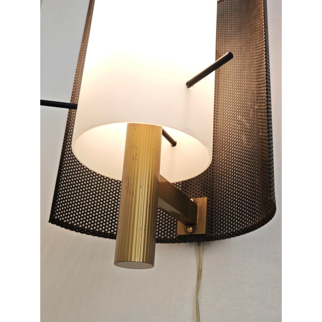Opal Glass, Brass and Black Enamelled Metal Wall Lamp in the style of Stilnovo, Italy, 1960s For Sale - Image 14 of 18