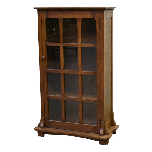 Mission Solid Oak Display Bookcase - Walnut For Sale