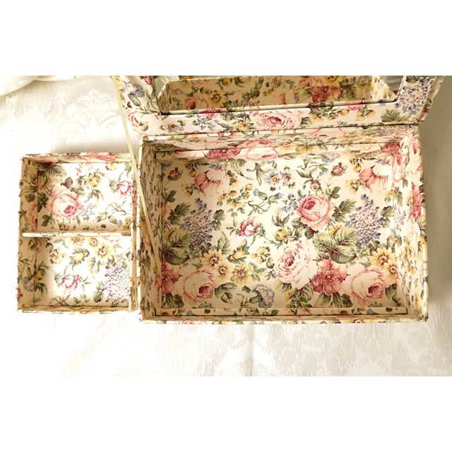 Jewelry Box With Mirror Cabbage Rose Chinz Fabric Dresser Top Vanity Organizer For Sale - Image 11 of 12
