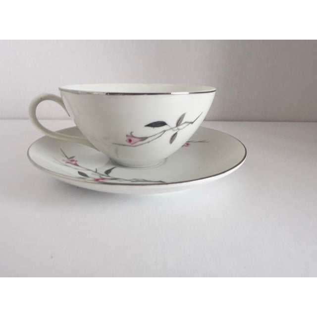 Vintage Cherry Blossom Fine China Cup & Saucer Set 1067 Made in Japan Sakura Pink Gray For Sale - Image 4 of 5