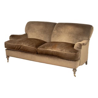 George Smith Style Mocha Brown Upholstered Sofa For Sale