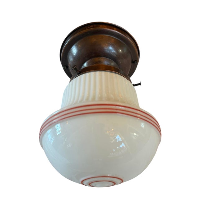 American Vintage Schoolhouse Ceiling Light Fixture With Stripes For Sale - Image 3 of 7