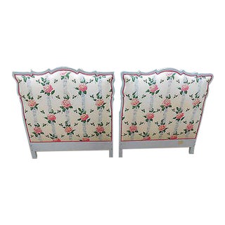 Custom Country French Style Pair of Painted and Upholstered Twin Size Headboards For Sale