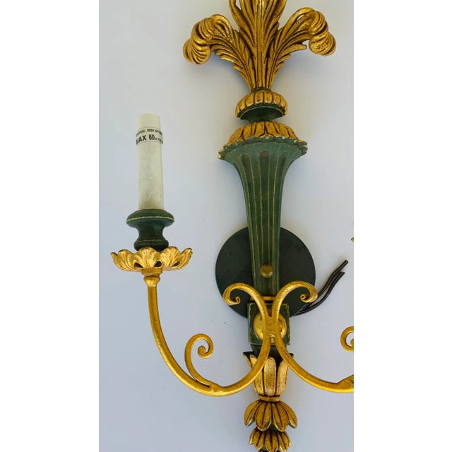 Myran Allan Luxury Lighting Green and Gold Plum Wood Sconces Pair For Sale In Atlanta - Image 6 of 7
