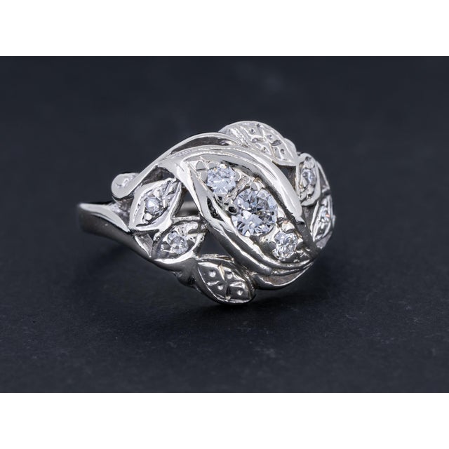 1930s Vintage Art Nouveau Diamond Engagement 14k White Gold Anniversary Ring Size 4.25 For Sale - Image 5 of 8
