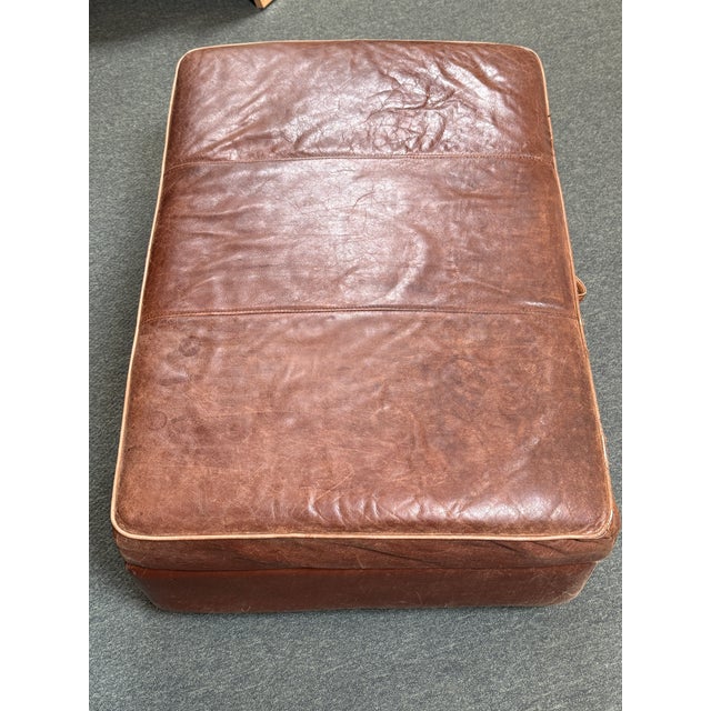 2010s Rustic Leather Storage Ottoman, Cognac For Sale - Image 5 of 12