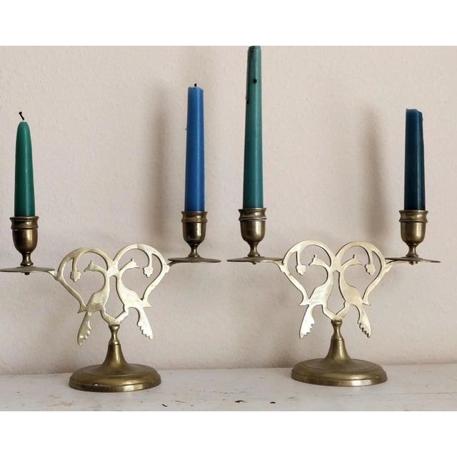 Stylized Brass Peacock Bird Candelabras Candle Holders For Sale In Fayetteville, AR - Image 6 of 6