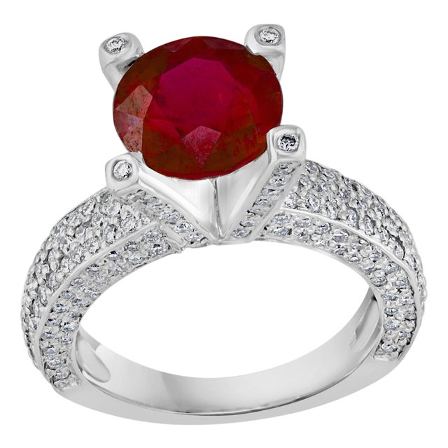 2 Carat Round Treated Ruby and Diamond Platinum Ring For Sale