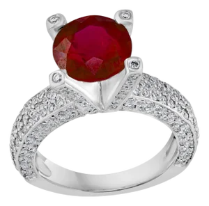 2 Carat Round Treated Ruby and Diamond Platinum Ring