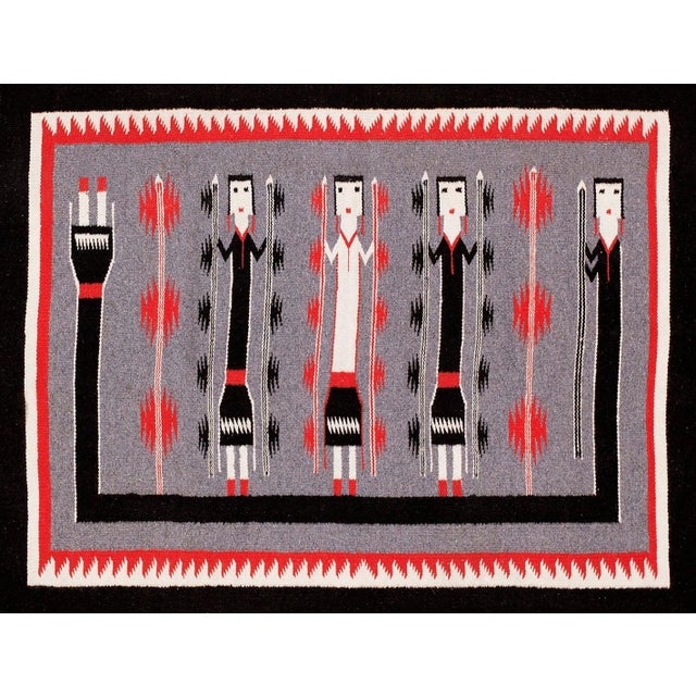 1940s Gray Tribal Geometric Vintage American Navajo Yei Rug 2'10" × 3'10" Flatweave Wool Carpet For Sale - Image 15 of 18