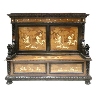 Late 19th Century 5ft Long Antique Walnut Entrance Hall Seat Superb Inlaid to Front Carved Animals For Sale