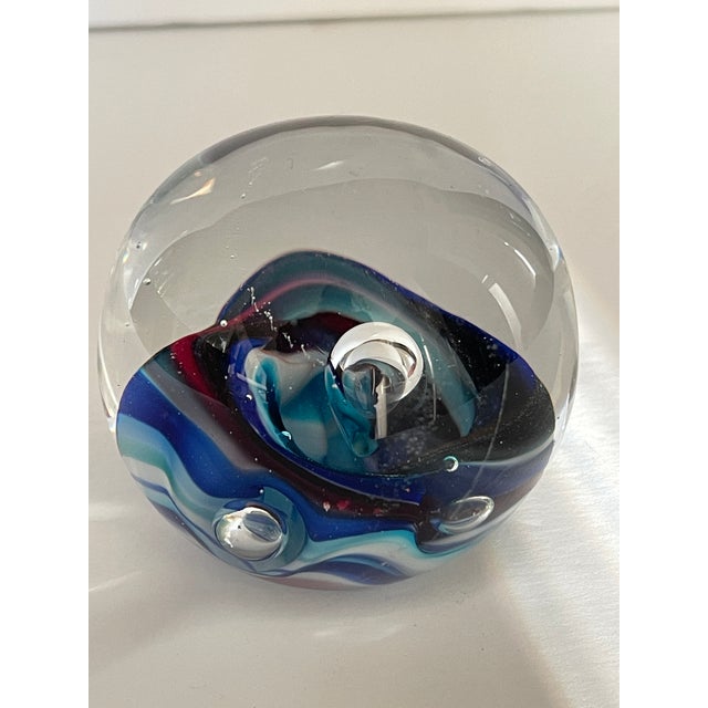 1980s Hand Blown Glass Ocean Sea Wave Paperweight Signed Karg For Sale - Image 5 of 8