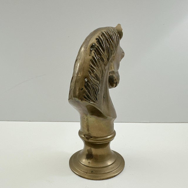 Vintage Solid Brass Horse Head Bust, Equestrian Horse Sculpture, Mid Century Brass Figurine, Western Ranch Decor, Horse Lover Gift For Sale - Image 4 of 8