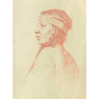 1960s Conte Portrait Drawing For Sale