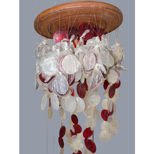 1970s Vintage Mid-Century Modern Red & White Capiz Shell Hanging Chandelier Sculpture For Sale - Image 5 of 11