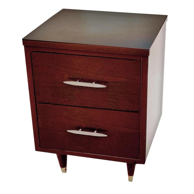Chestnut Eames Era Sold Wood Two Drawer Desk Cabinet With Pegged Capped Peg Legs For Sale - Image 8 of 9