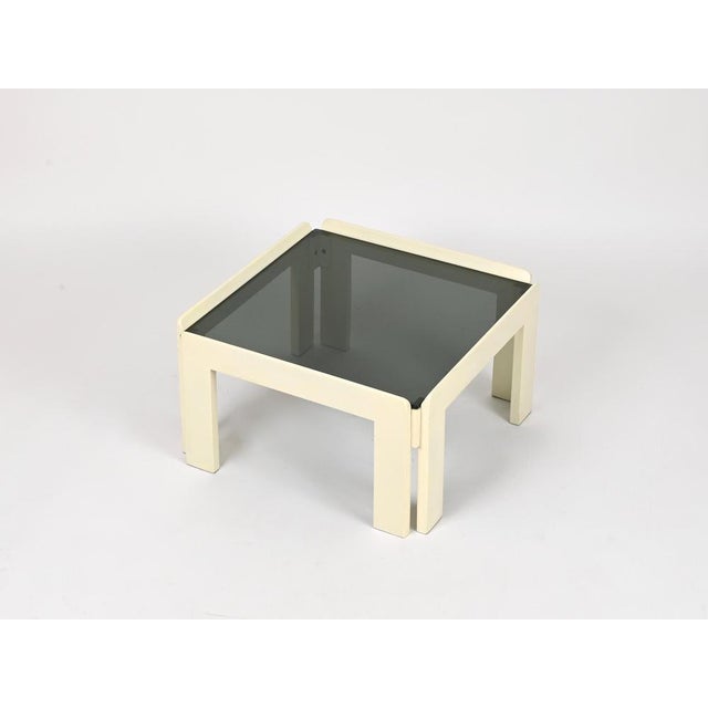 Carlo Scarpa White Square Coffee Table with Smoked Glass by Carlo Scarpa for Afra & Tobia Scarpa, Italy, 1960s For Sale - Image 4 of 12